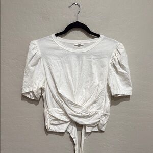 A.L.C. White Twist-Front Puff Sleeve Top